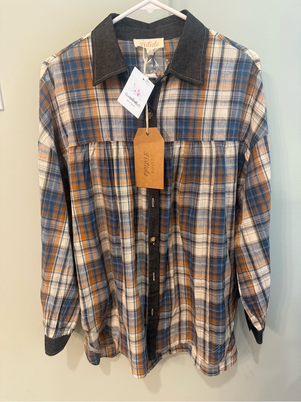 Listickle Plaid Button-Up Shirt - Blue & Brown